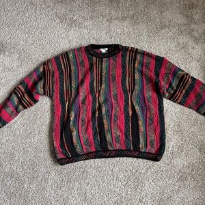 Vtg Norm Thompson Knit Tundra 3D Rainbow Coogi Sim Sweater Suge Cosby Biggie XXL